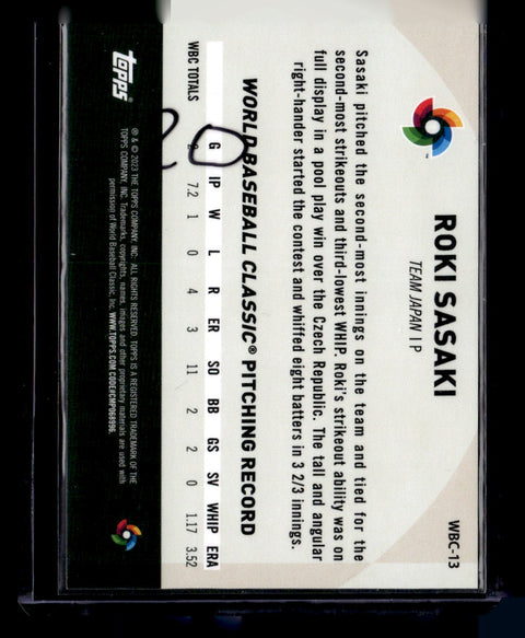 2023 Topps Japan Edition #WBC-13 Roki Sasaki WBC Japanese National Team