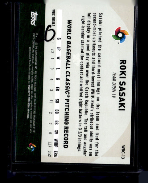 2023 Topps Japan Edition #WBC-13 Roki Sasaki WBC Japanese National Team