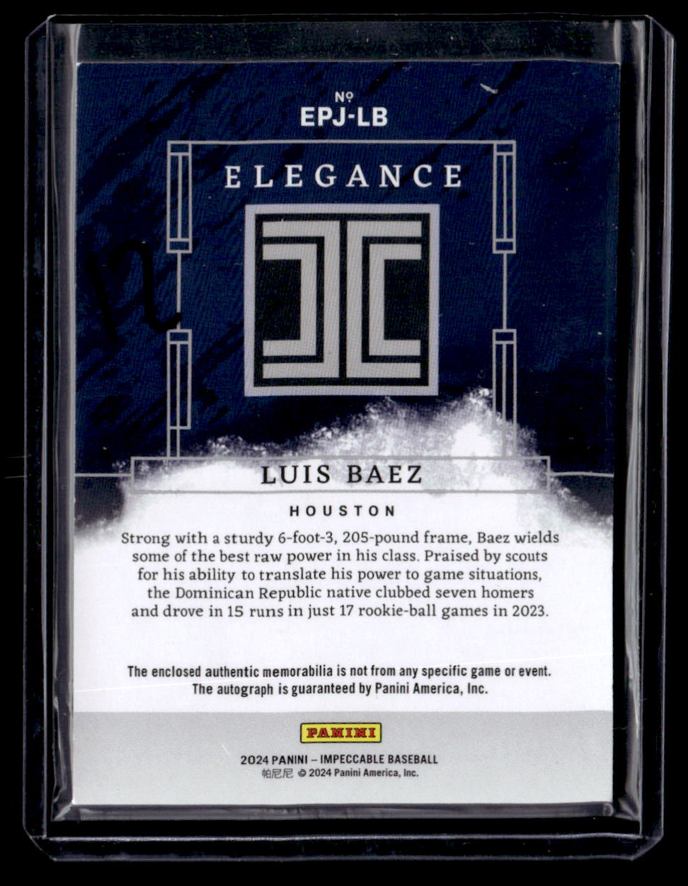 2024 Panini Impeccable Elegance Luis Baez Autograph Patch /99
