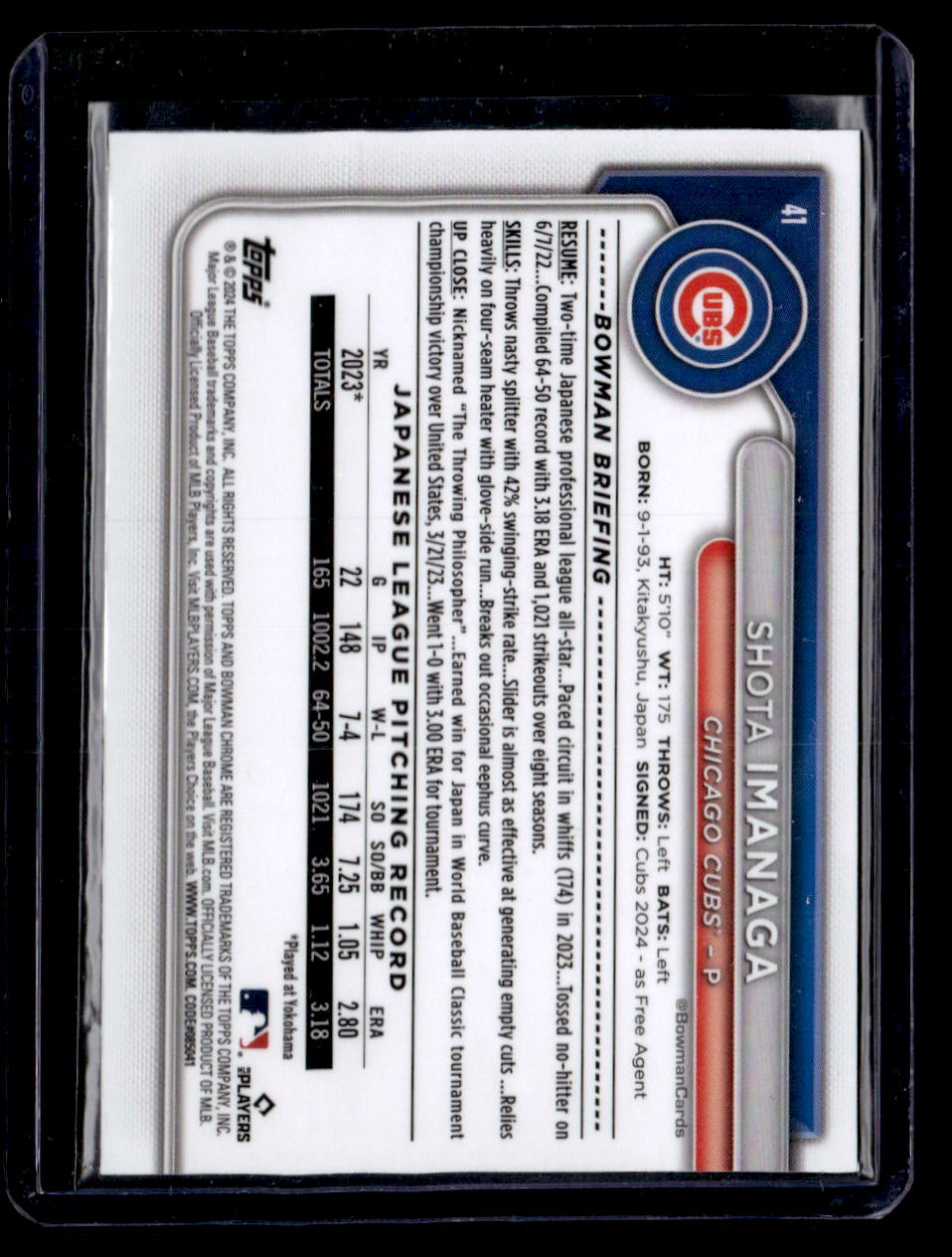 2024 Bowman Chrome Shota Imanaga Green /99