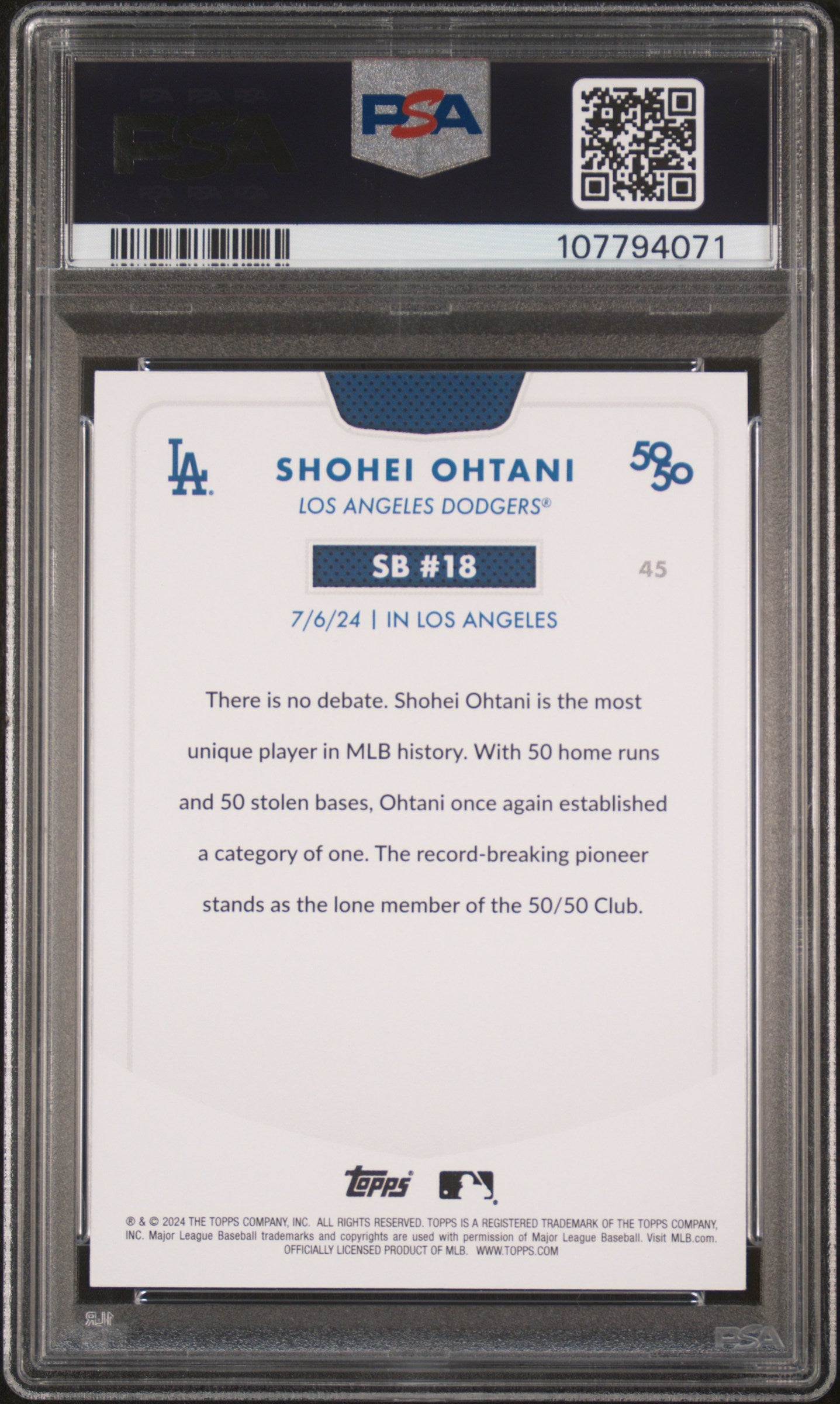 2024 Topps 50/50 Shohei Ohtani #45 Shohei Ohtani PSA 9