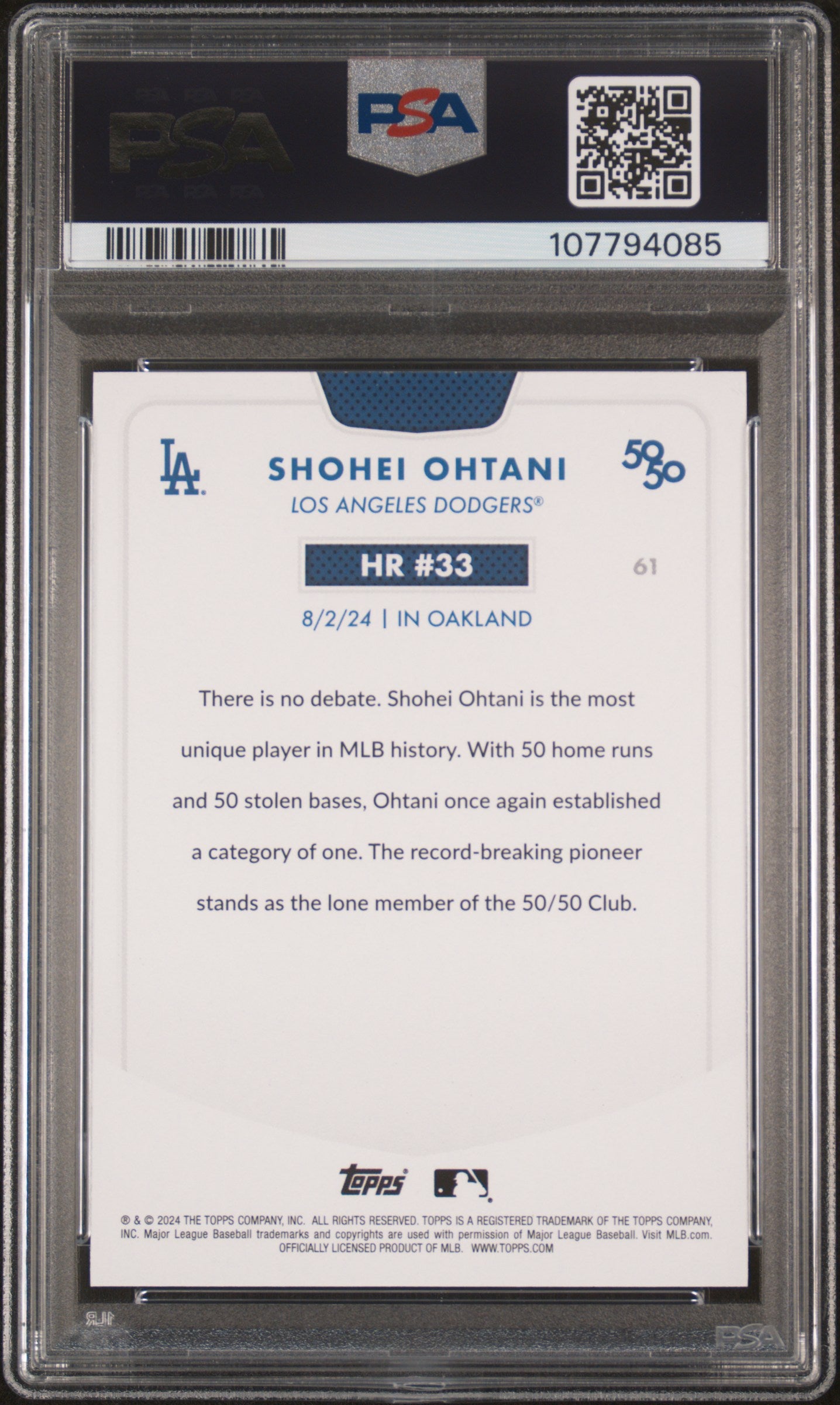 2024 Topps 50/50 Shohei Ohtani #61 Shohei Ohtani PSA 9