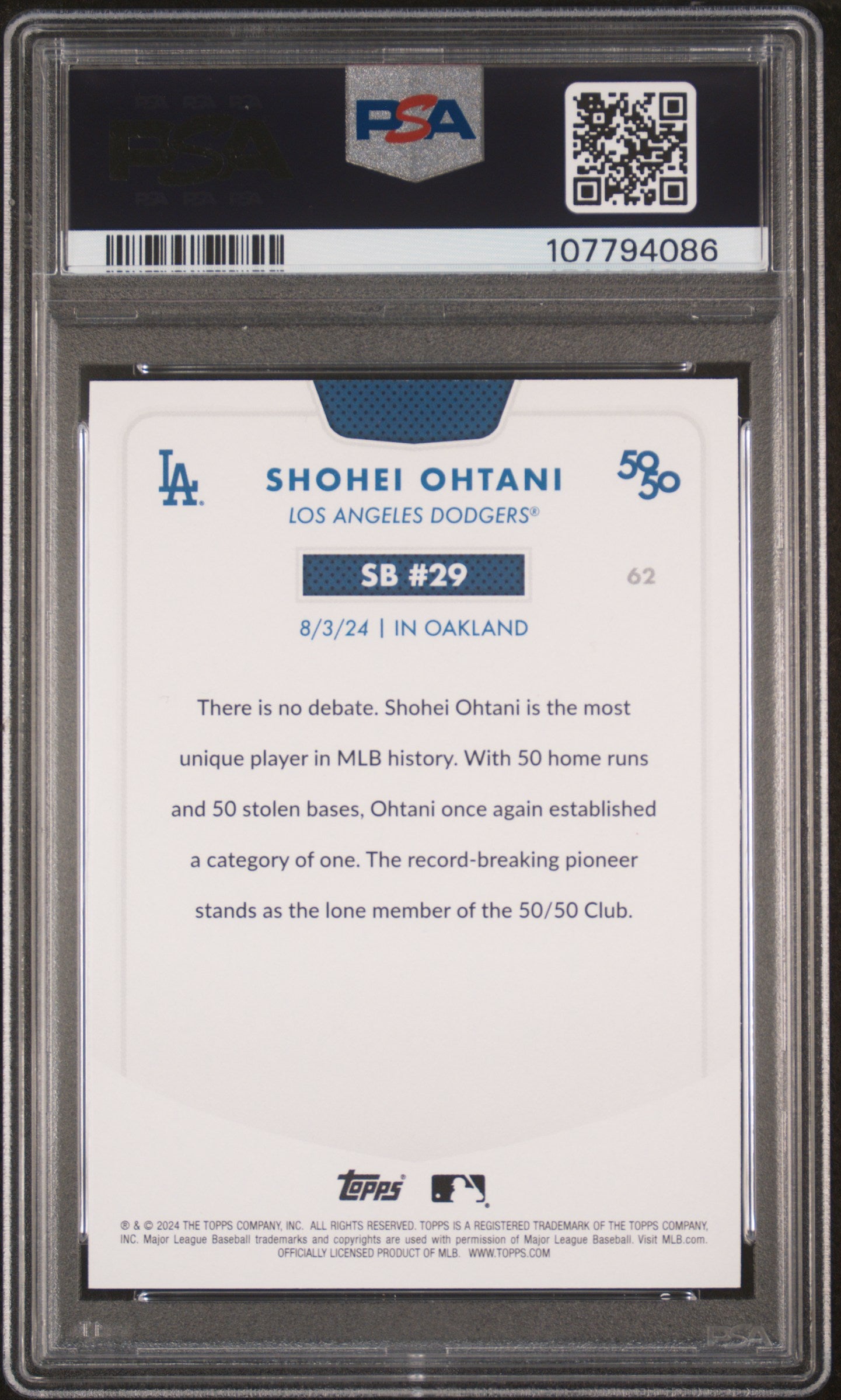 2024 Topps 50/50 Shohei Ohtani #62 Shohei Ohtani PSA 9