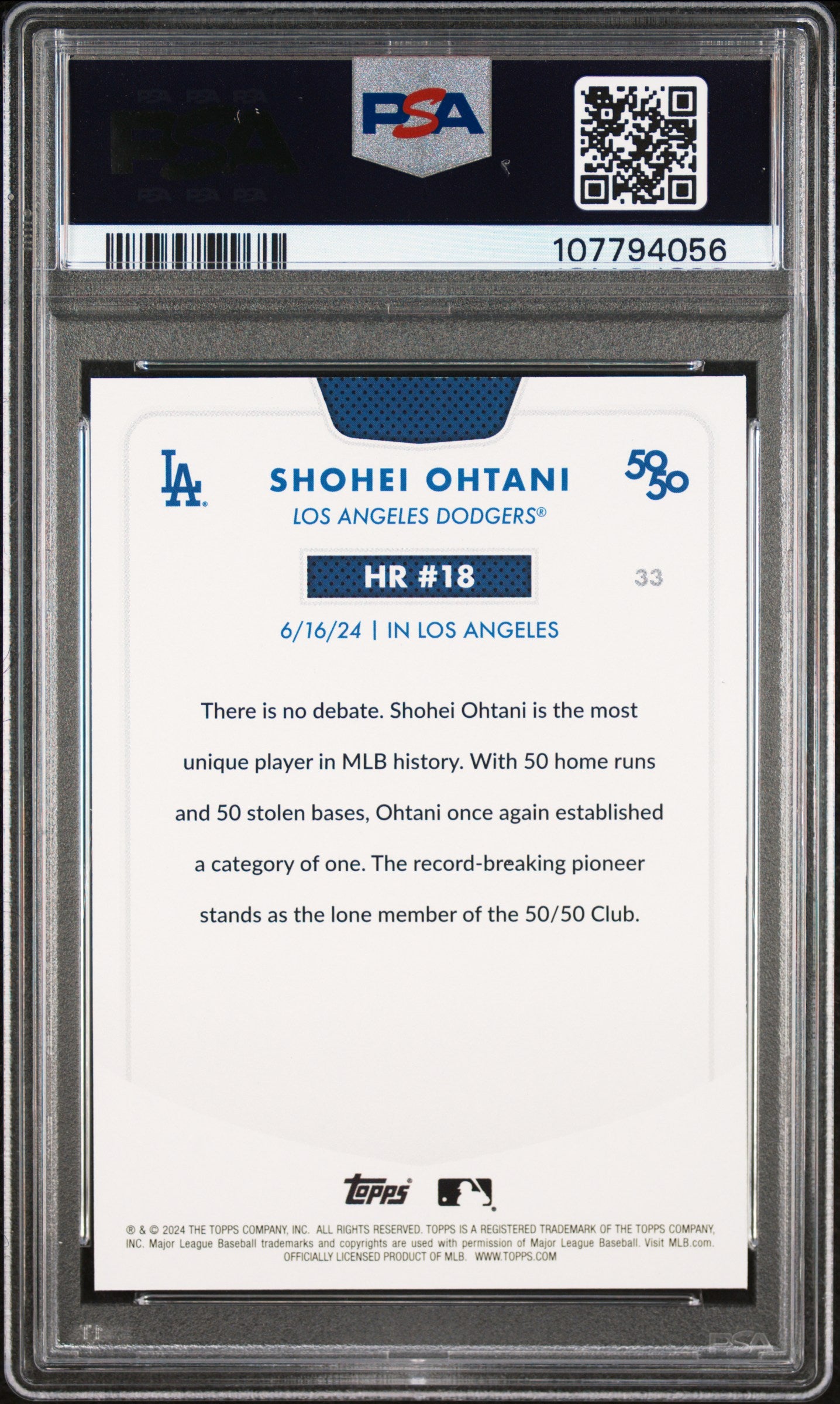 2024 Topps 50/50 Shohei Ohtani #33 Shohei Ohtani PSA 9