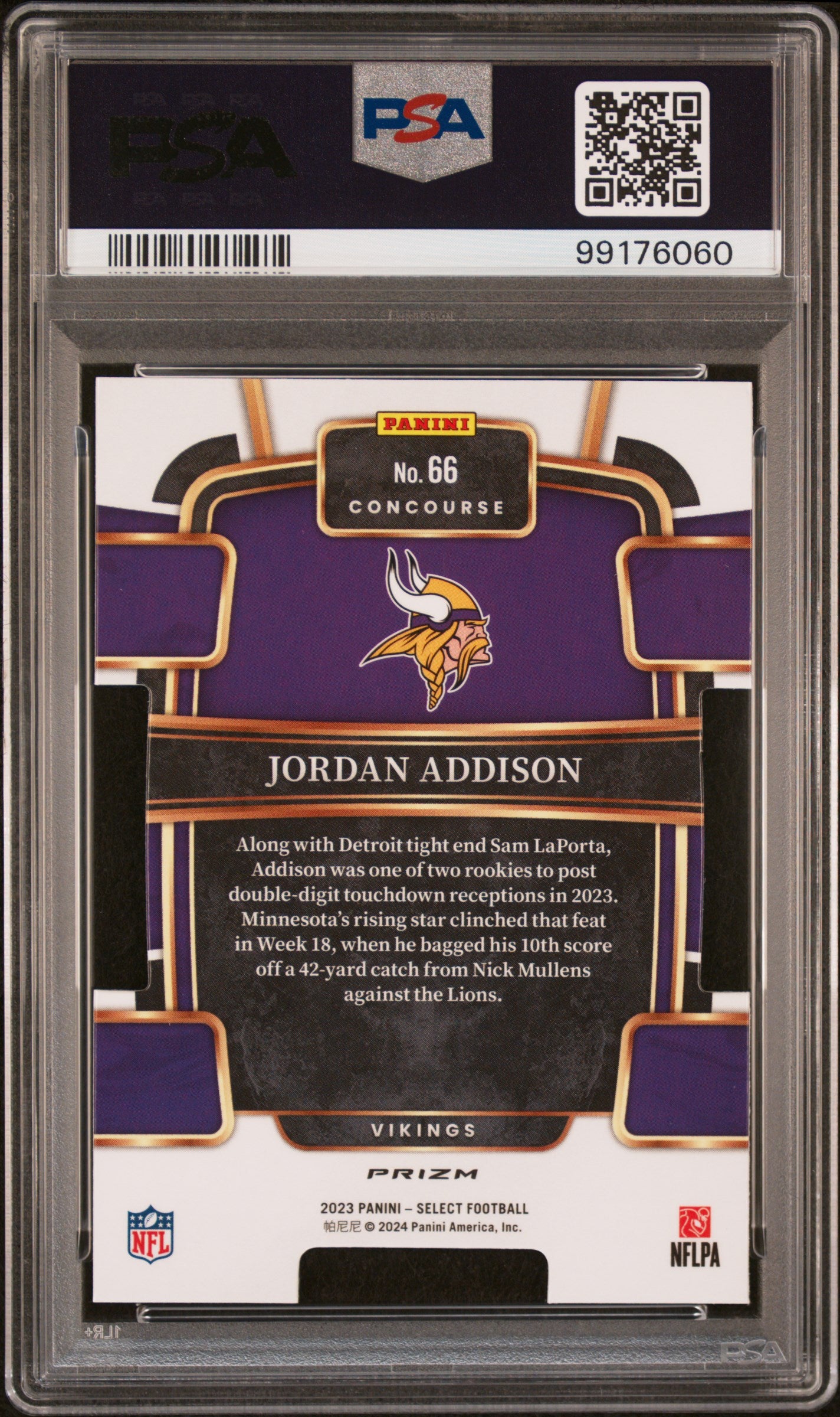 2023 Panini Select #66 Jordan Addison Die-Cut Red & Blue Prizm PSA 10