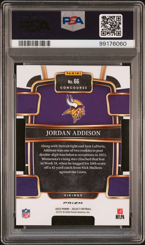 2023 Panini Select #66 Jordan Addison Die-Cut Red & Blue Prizm PSA 10