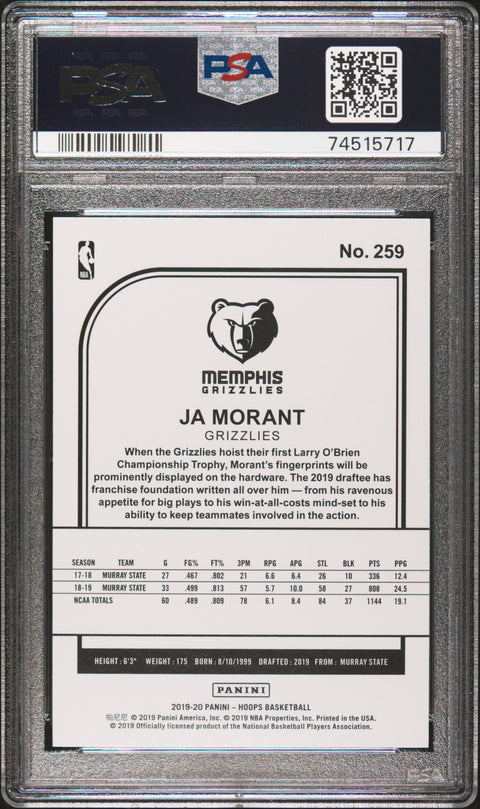 2019 Panini Hoops #259 Ja Morant Winter PSA 10