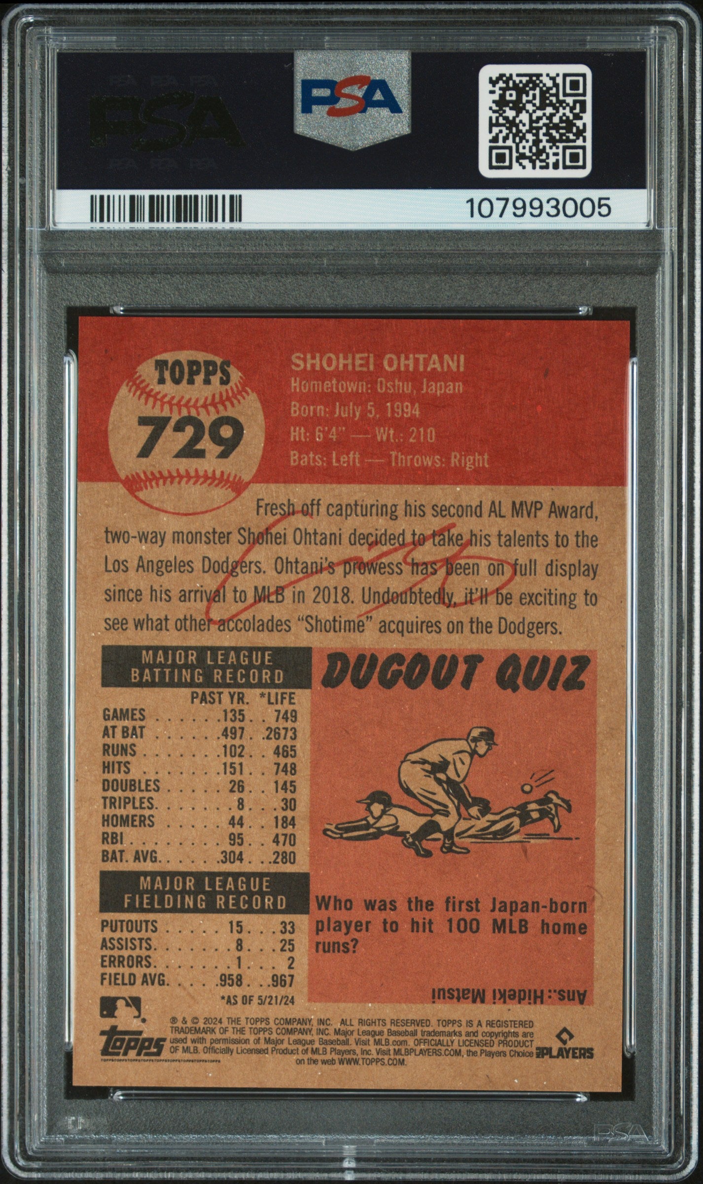 2024 Topps Living #729 Shohei Ohtani PSA 10