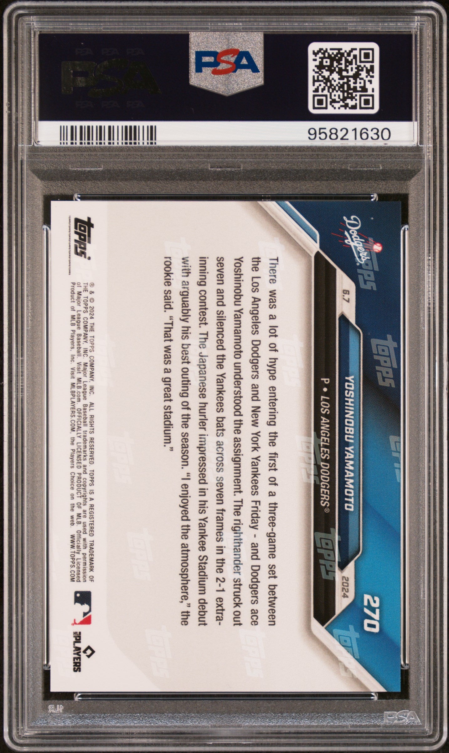 2024 Topps Now #270 Yoshinobu Yamamoto PSA 9