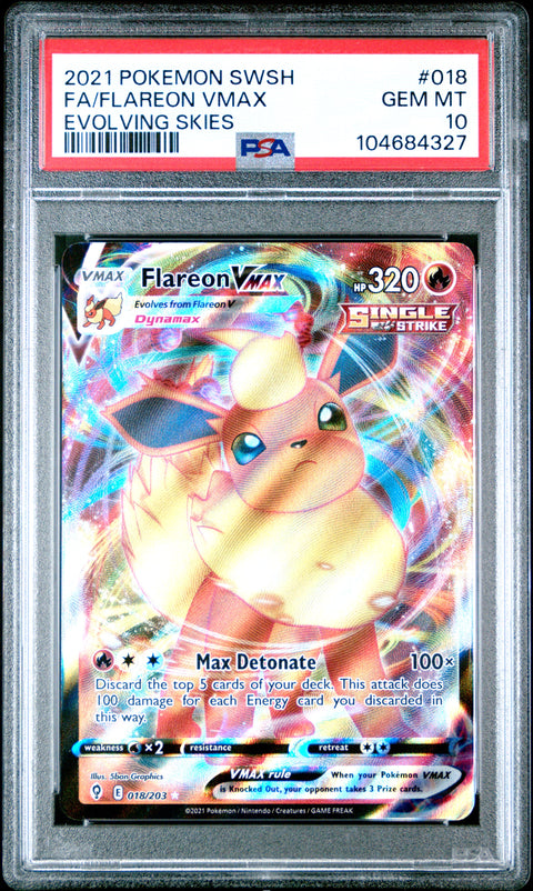 2021 Pokemon Sword & Shield Evolving Skies Fa/Flareon Vmax #018 PSA 10
