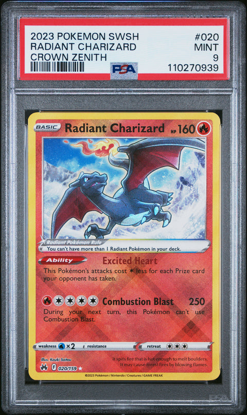 2023 Pokemon Sword And Shield Crown Zenith Radiant Charizard #020 PSA 9