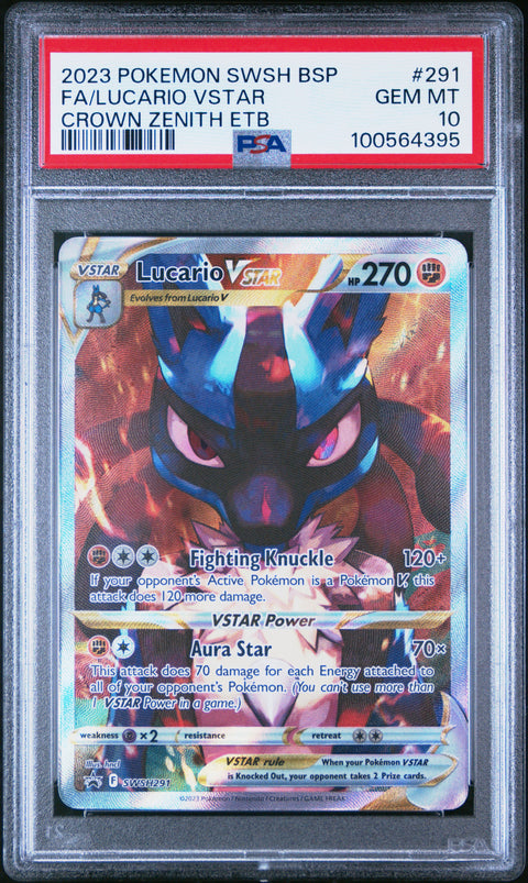 2023 Pokemon Swsh Black Star Promo #291 Fa/Lucario Vstar Crown Zenith Etb PSA 10