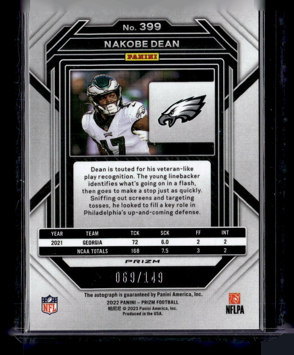 2022 Panini Prizm Nakobe Dean Red Wave Auto /149