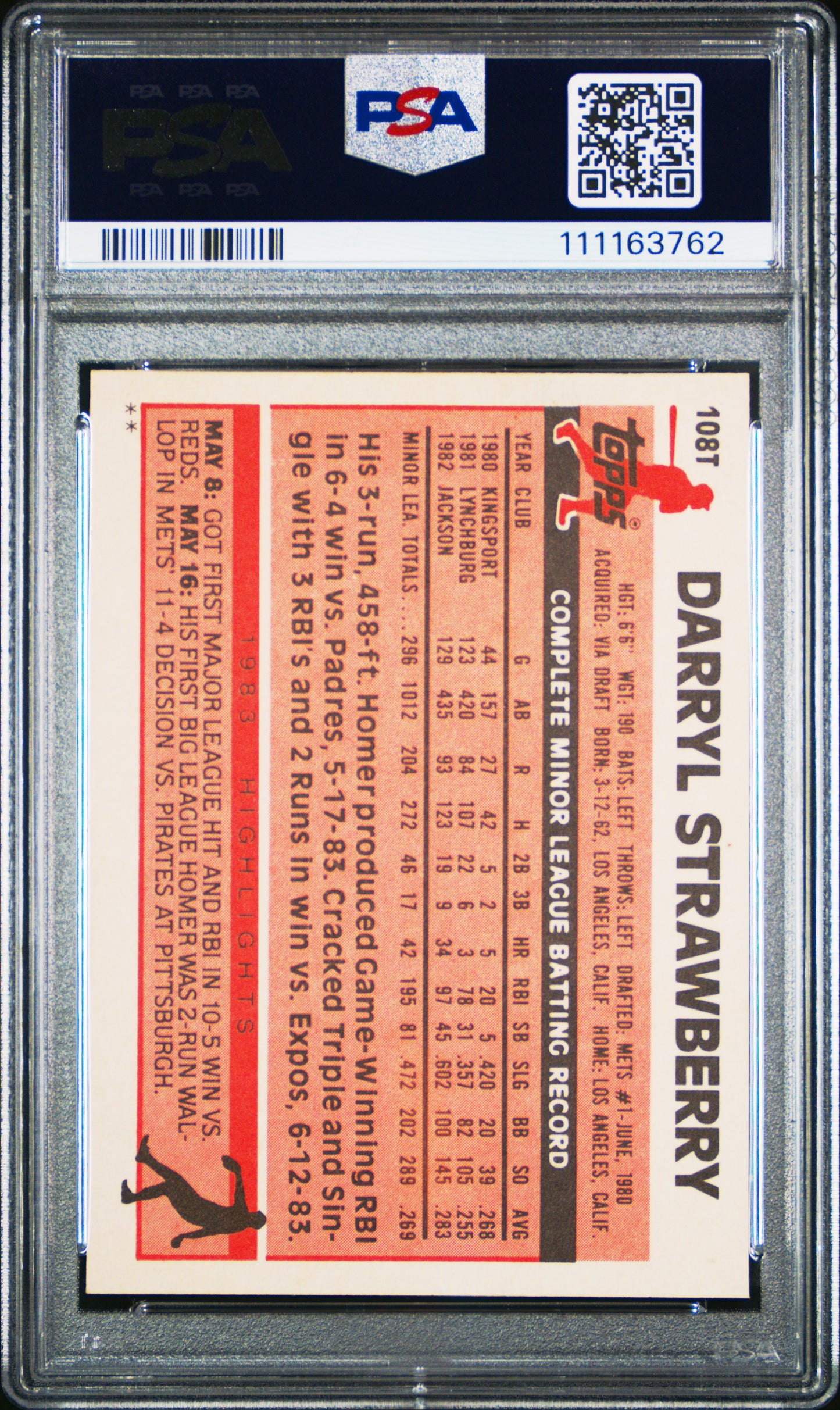 1983 Topps Traded #108T Darryl Strawberry PSA 9