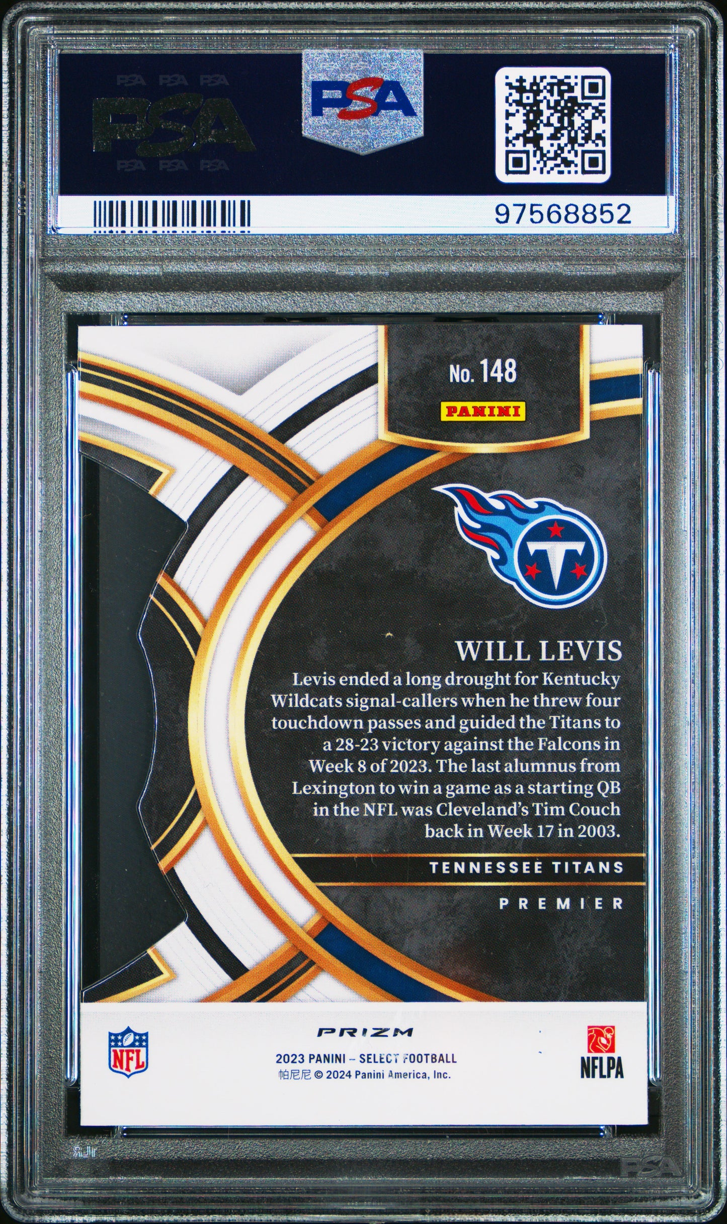 2023 Panini Select #148 Will Levis Die-Cut Zebra Prizm PSA 9