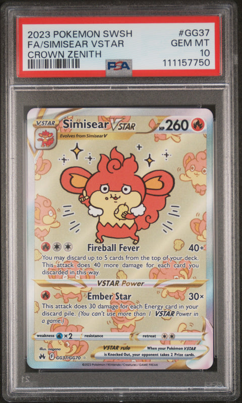 2023 Pokemon Sword And Shield Crown Zenith #GG37 Fa/Simisear Vstar PSA 10