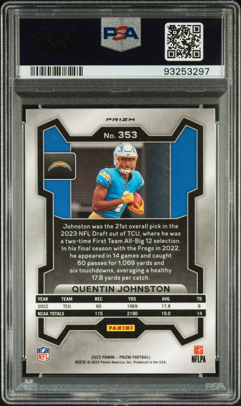 2023 Panini Prizm Quentin Johnston #353 PSA 10