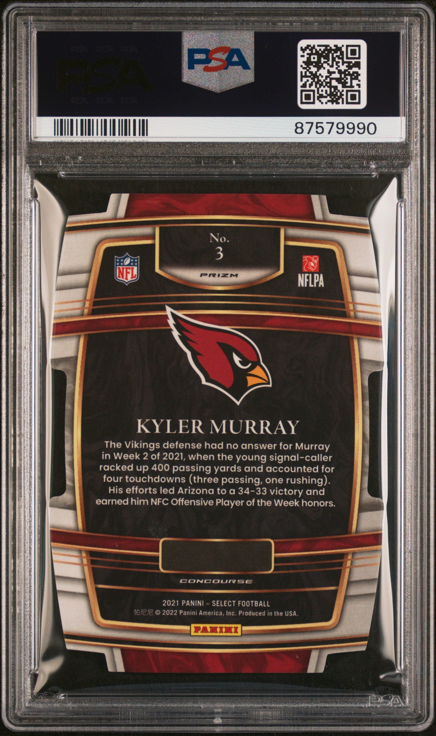 2021 Panini Select Kyler Murray #3 PSA 10