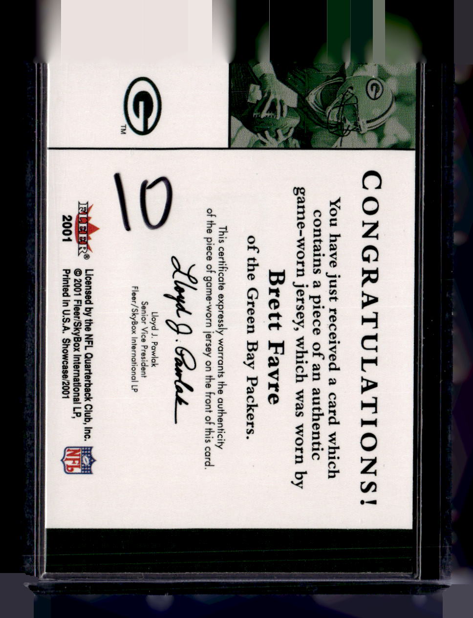 2001 Fleer Showcase Brett Favre Showcase Stitches