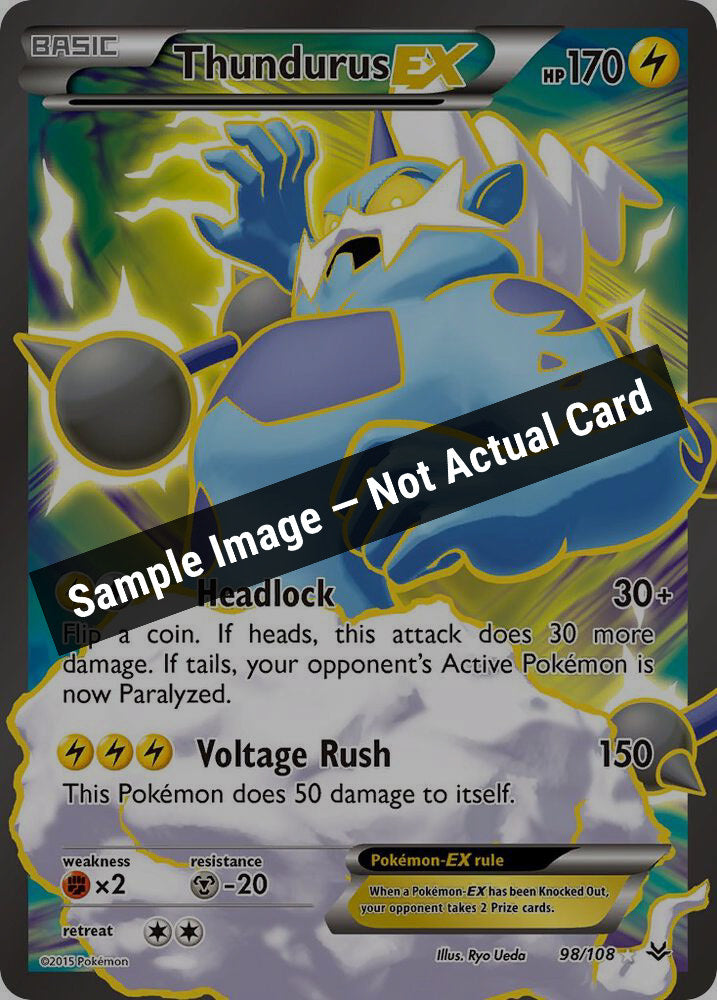 Pokemon,XY - Roaring Skies,Thundurus EX (98 Full Art) - 98/108,Holofoil,Lightly Played — Sample Image, Not Actual Card