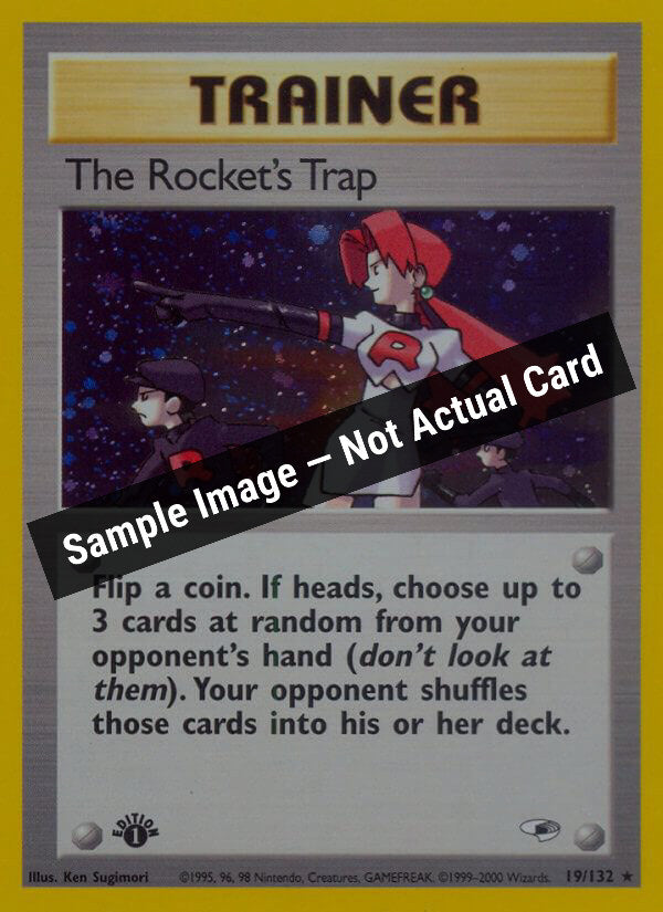 Pokemon,Gym Heroes,The Rocket's Trap - 019/132,Unlimited Holofoil,Moderately Played — Sample Image, Not Actual Card