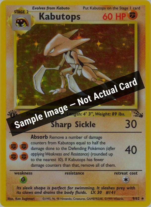 Pokemon,Fossil,Kabutops (9) - 09/62,Unlimited Holofoil,Damaged — Sample Image, Not Actual Card