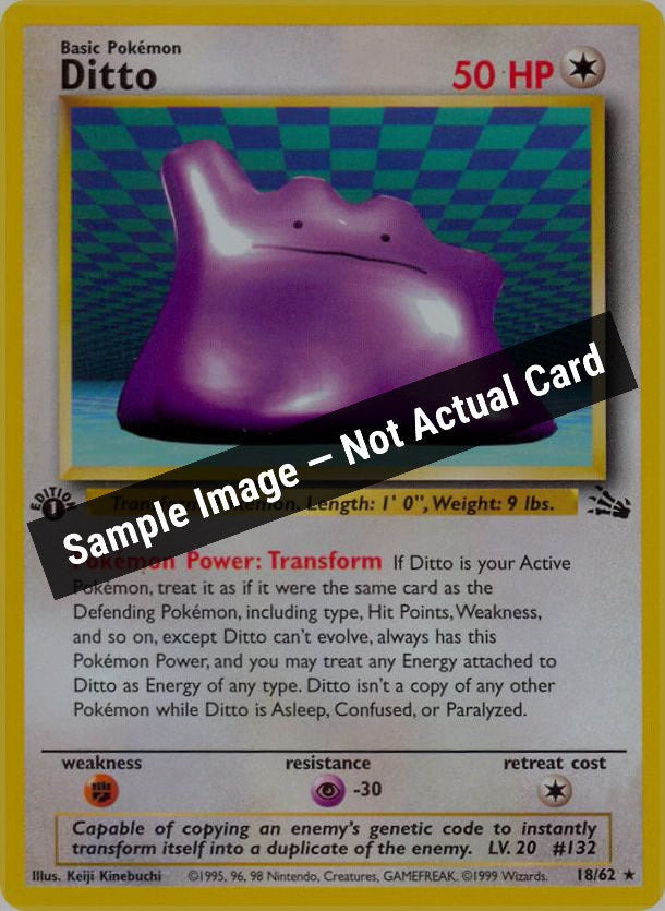 Pokemon,Fossil,Ditto (18) - 18/62,1st Edition,Moderately Played — Sample Image, Not Actual Card