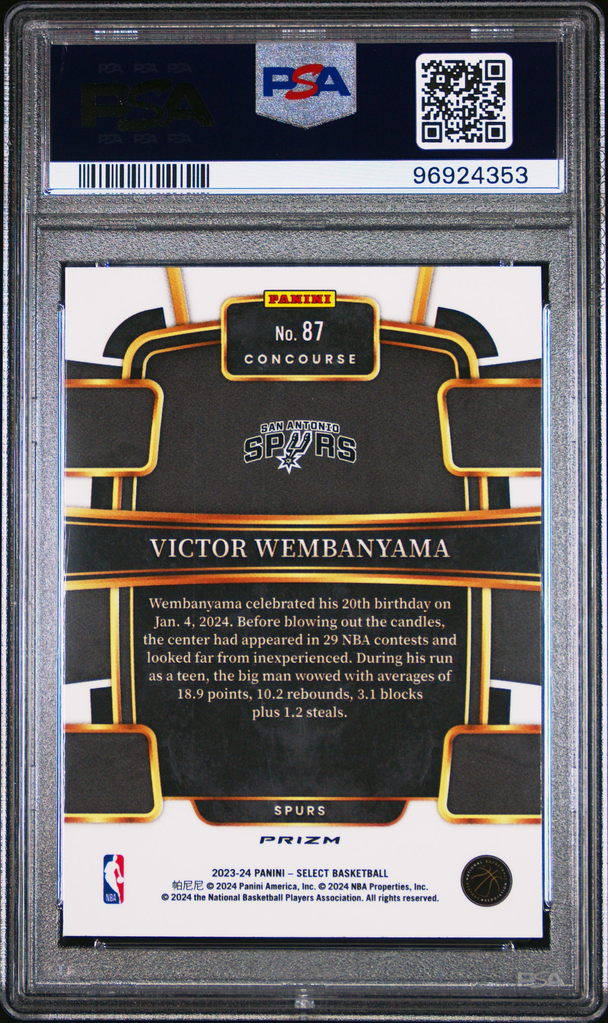 2023 PANINI SELECT VICTOR WEMBANYAMA #87 DISCO PSA 9