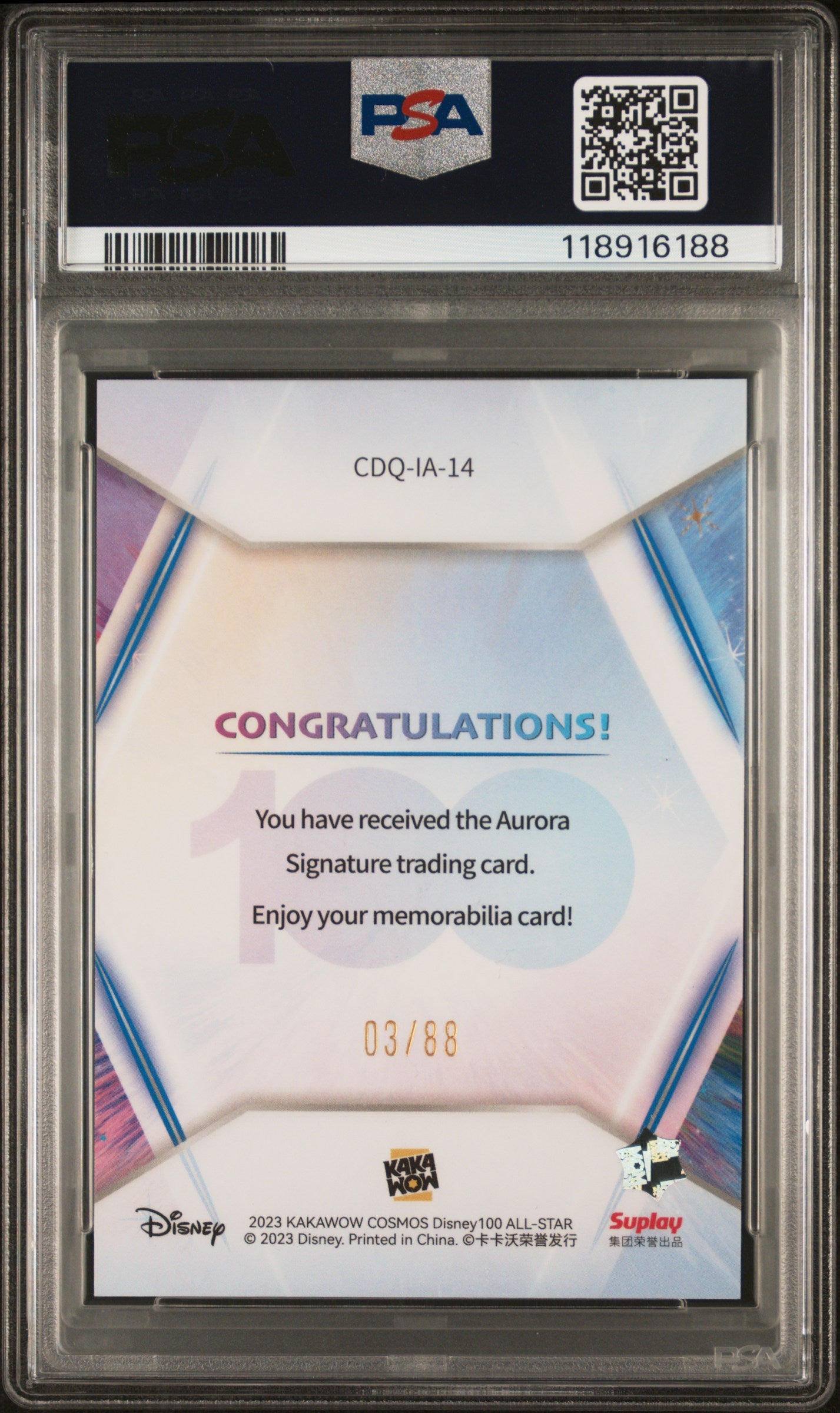 2023 Kakawow Cosmos Disney100 All-Star Signatures Aurora #14 PSA 10