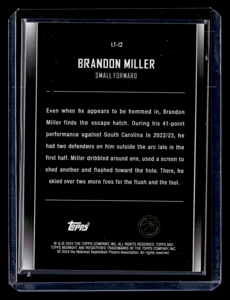 2024 Topps Midnight #LT-12 Brandon Miller Pink Lunar Tide /99