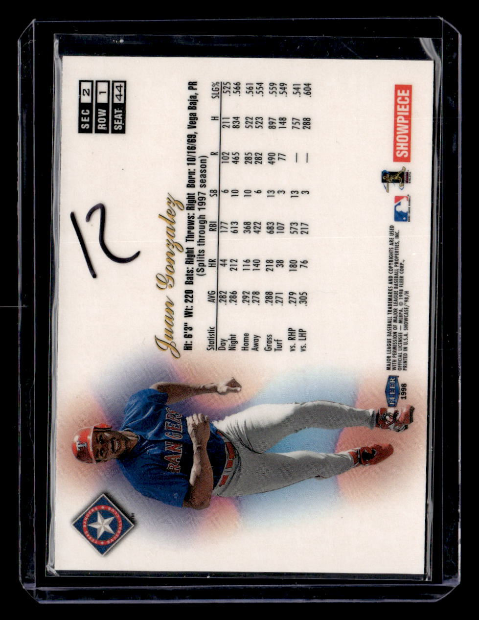 1998 Flair Showcase #44 Juan Gonzalez Row 1