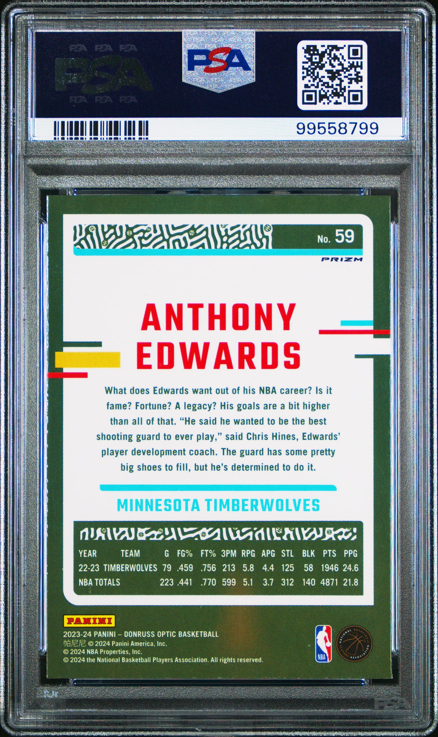 2023 Panini Donruss Optic #59 Anthony Edwards Red And Green Choice PSA 9