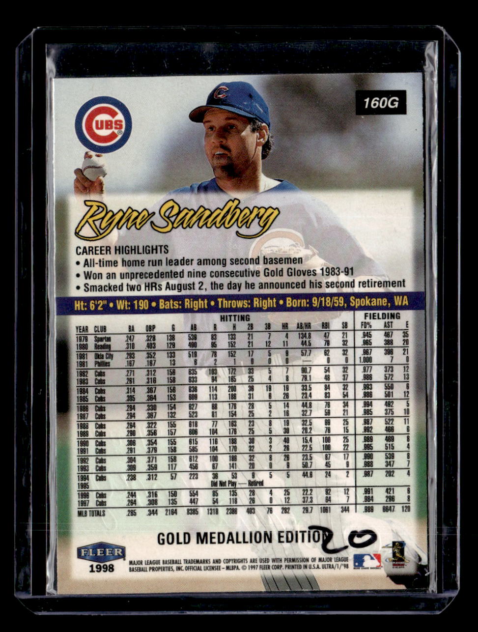 1998 Fleer Ultra #160G Ryne Sandberg Gold Medallion