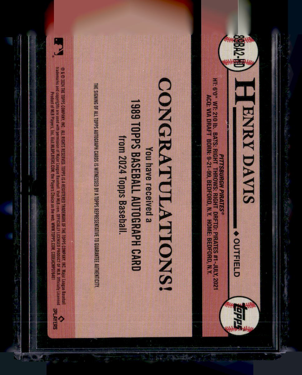 2024 Topps #89BA2-HD Henry Davis 1989 Topps Autograph