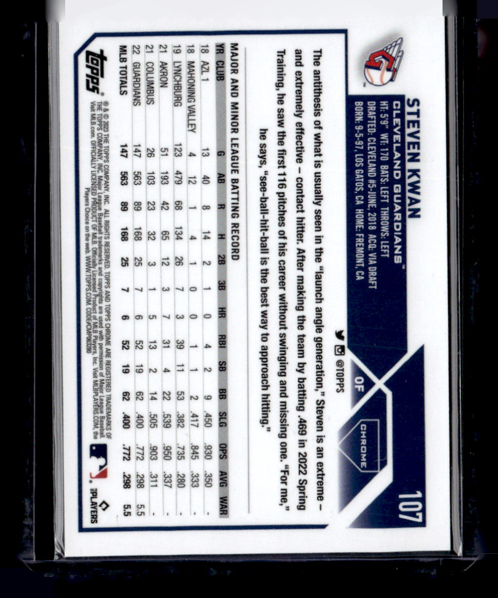 2023 Topps Chrome #107 Steven Kwan Pink #/199