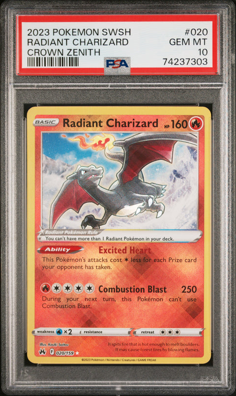 2023 Pokemon Sword And Shield Crown Zenith Radiant Charizard #020 PSA 10