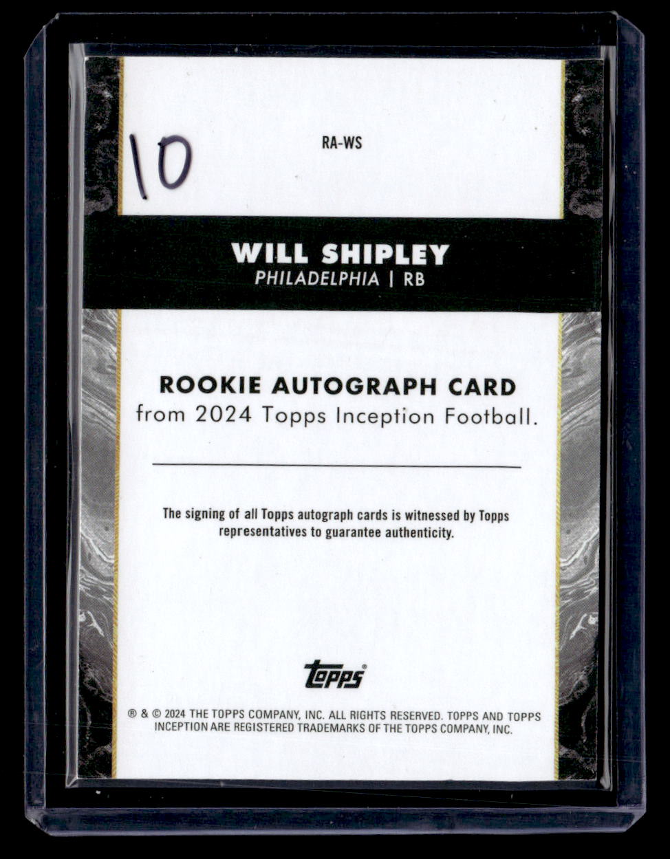 2024 Topps Inception #RA-WS Will Shipley Rookie Autographs Orange #/50