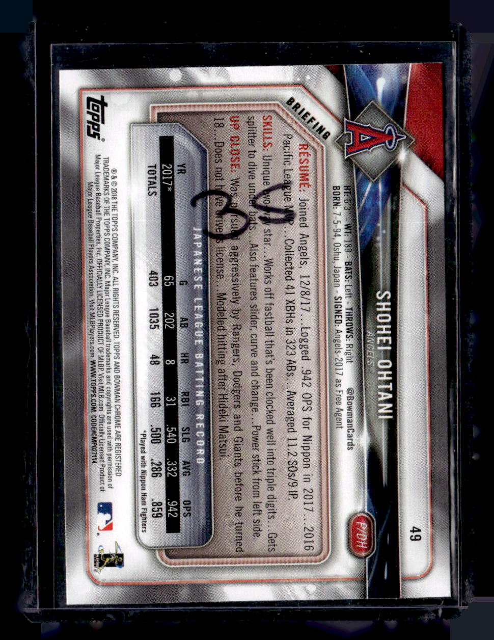 2018 Bowman #49 Shohei Ohtani