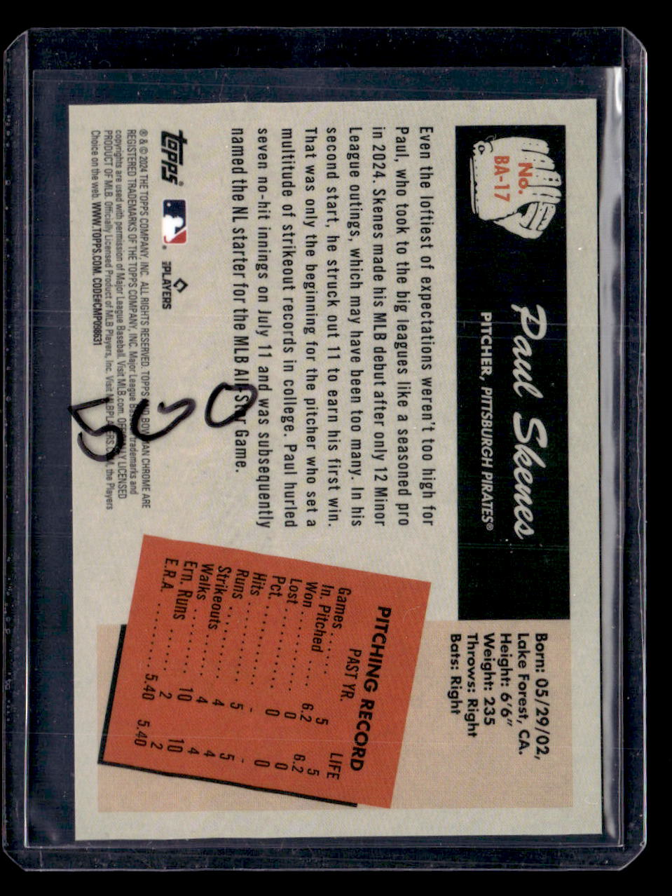 2024 Bowman's Best #BA-17 Paul Skenes 1955 Bowman Anime
