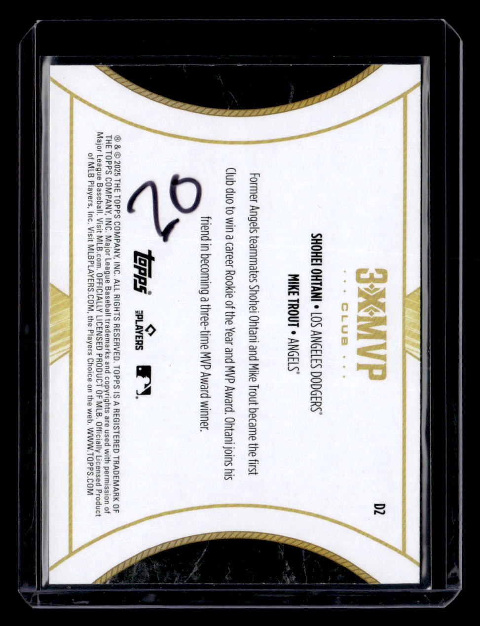 2025 Topps Welcome to the Club: 3X MVP #D2 Shohei Ohtani / Mike Trout Duals