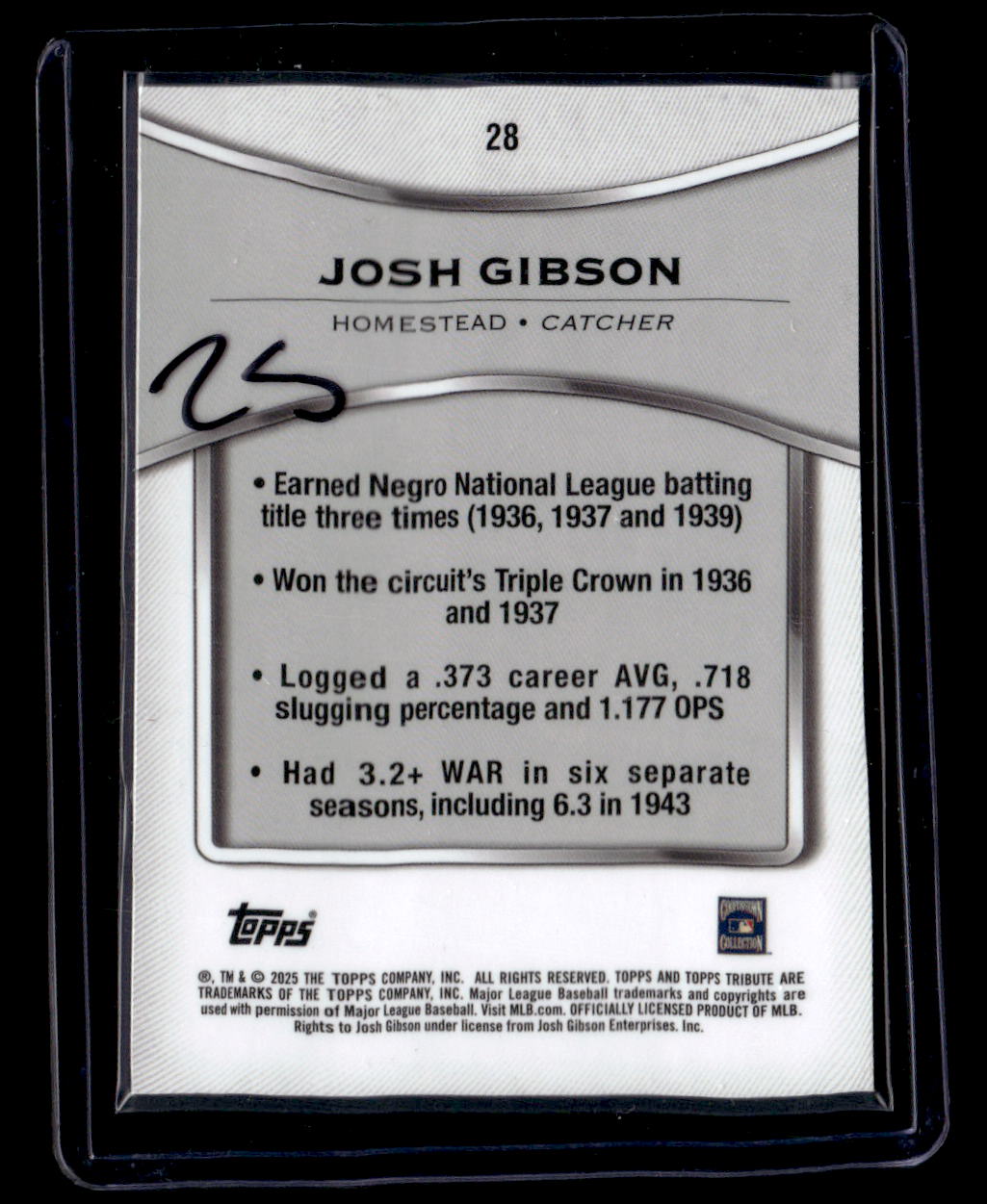 2025 Topps Tribute #28 Josh Gibson Orange #/25