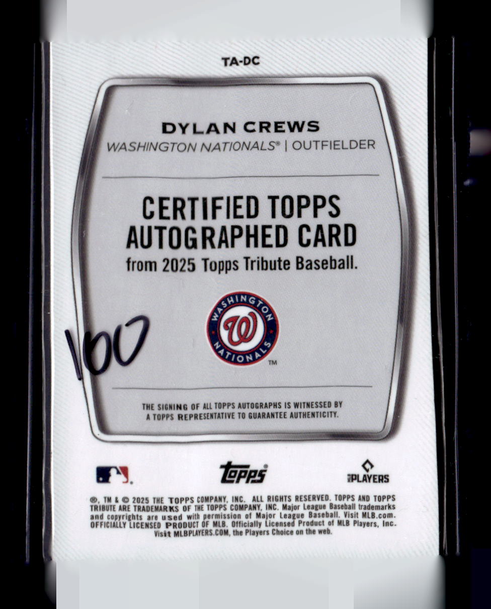 2025 Topps Tribute #TA-DC Dylan Crews Tribute Autographs Purple #/50