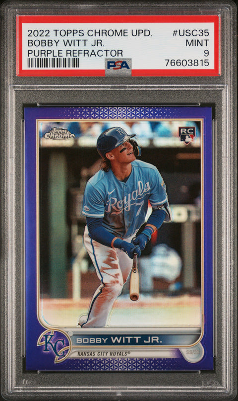 2022 Topps Chrome Update #USC35 Bobby Witt Jr. Purple Refractor PSA 9