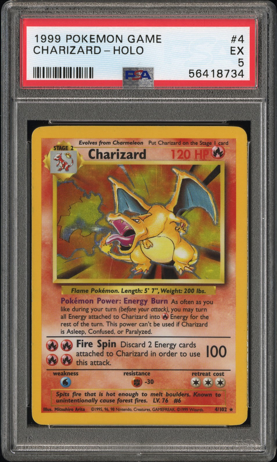 1999 POKEMON GAME CHARIZARD-HOLO #4 PSA 5