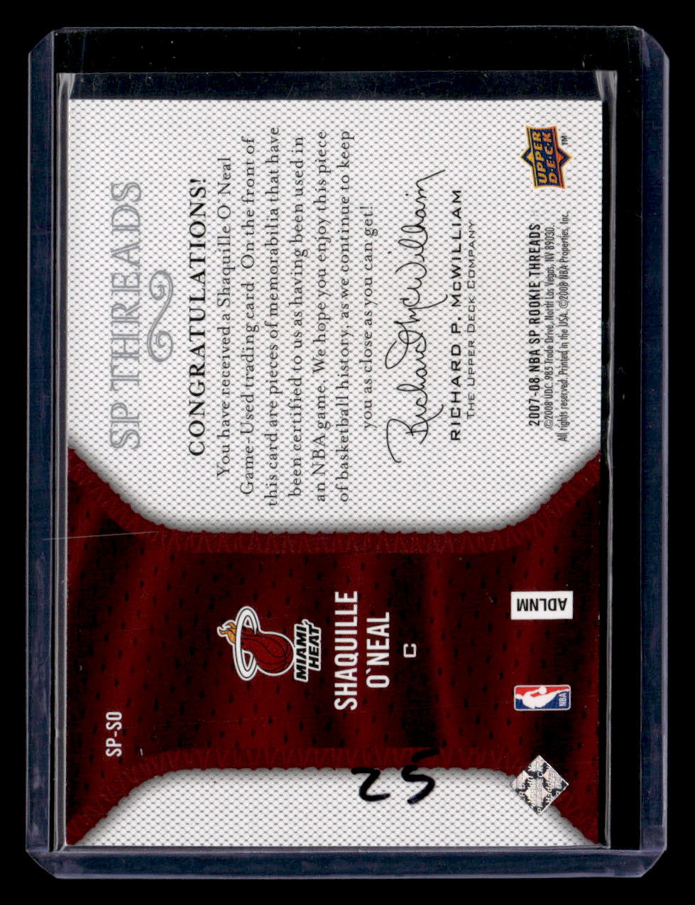 2007-08 SP Rookie Threads #SP-SO Shaquille O'Neal SP Threads