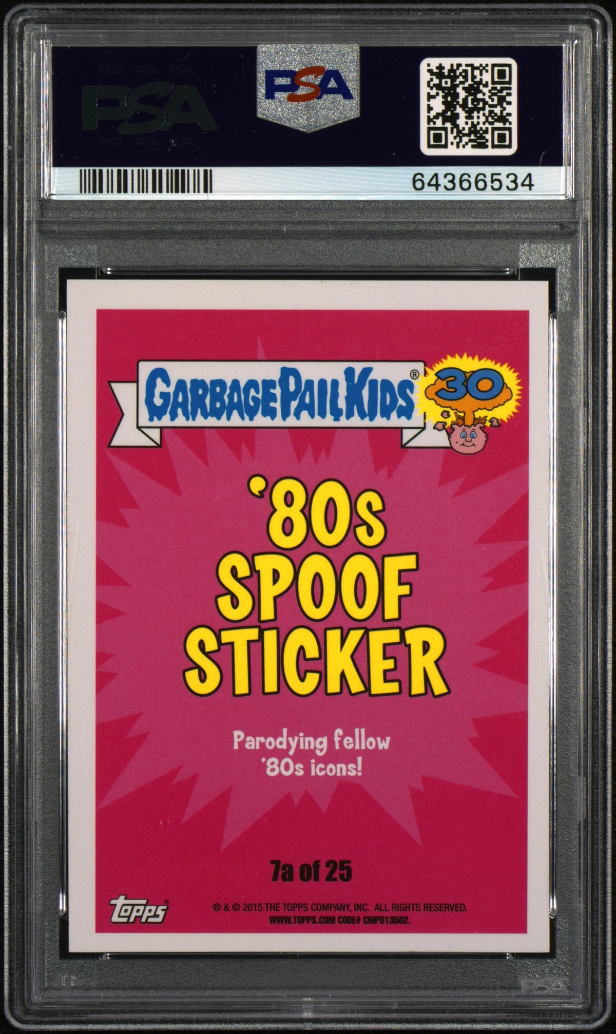 2015 TOPPS GARBAGE PAIL KIDS 30th ANNIVERSARY '80'S SPOOF MAD MICHAEL #7a 30th ANN.'80'S SPOOF-GREEN PSA 8