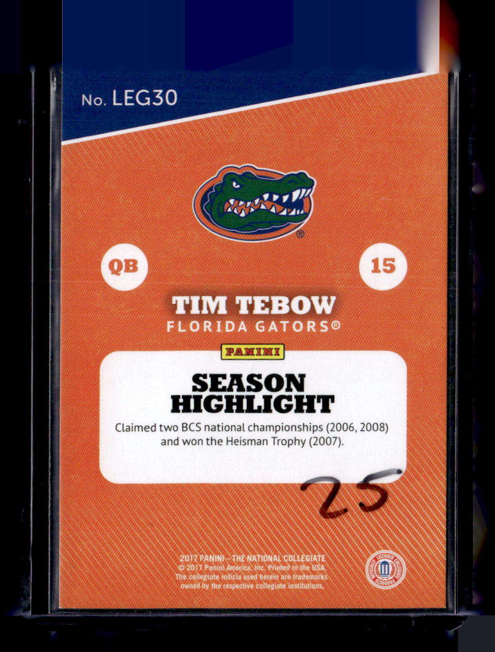 2017 Panini National Redemption Tim Tebow Legends Rainbow Spokes #/49