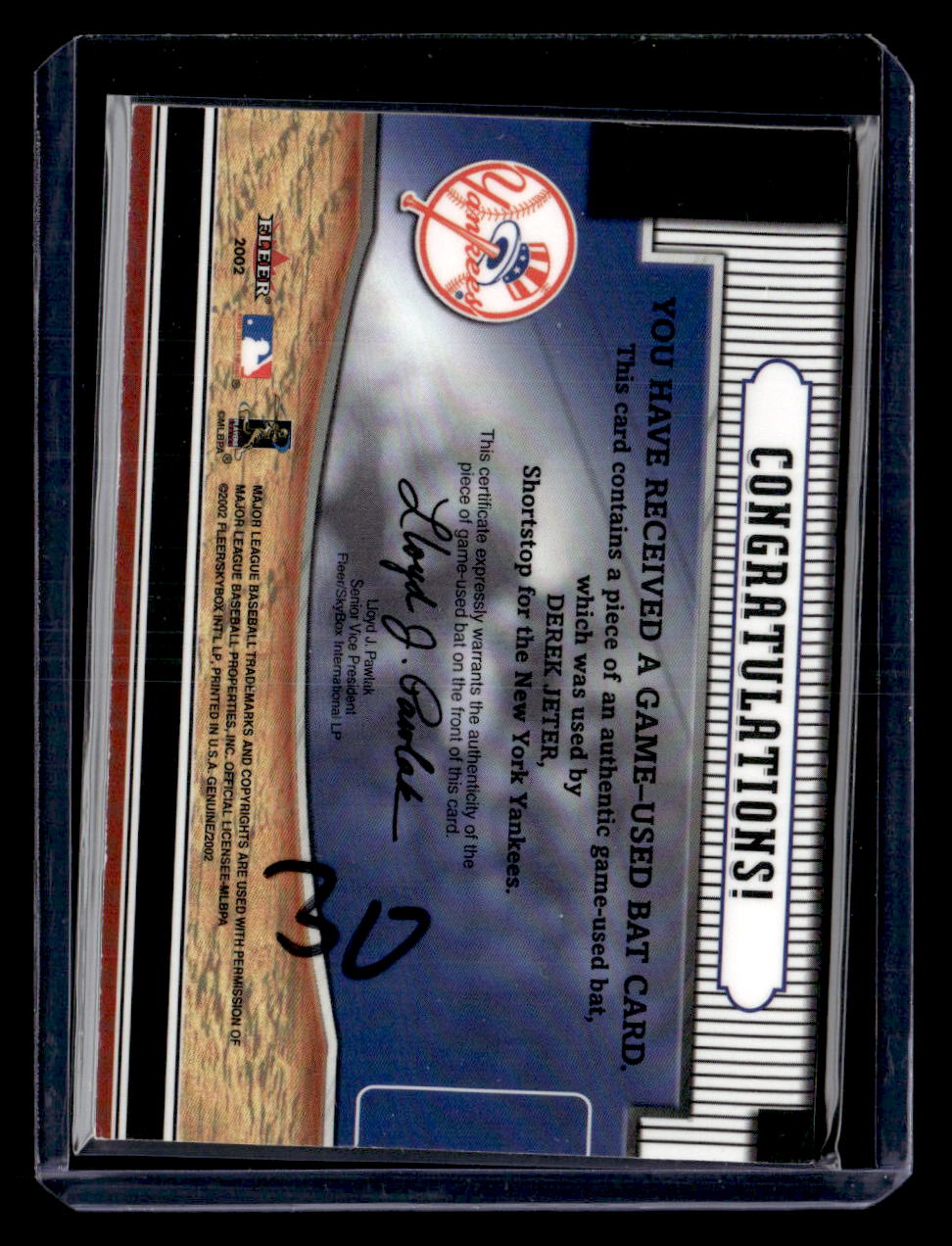 2002 Fleer Genuine #BI 13 Derek Jeter Bat's Incredible