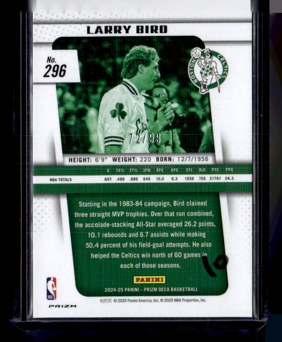 2024-25 Panini Prizm Deca #296 Larry Bird Purple #/99