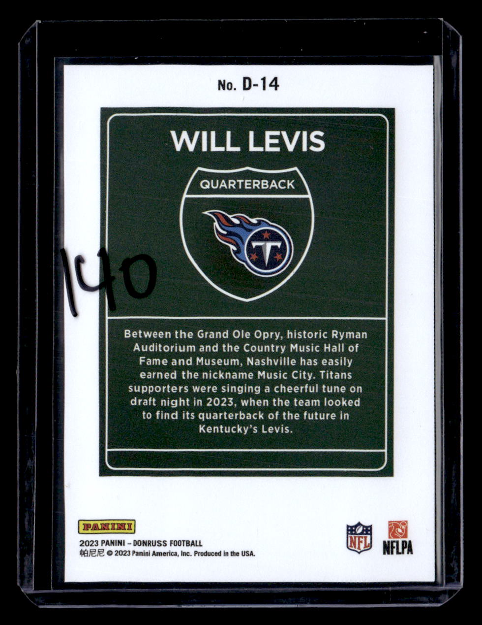 2023 Donruss #D-14 Will Levis Downtown!